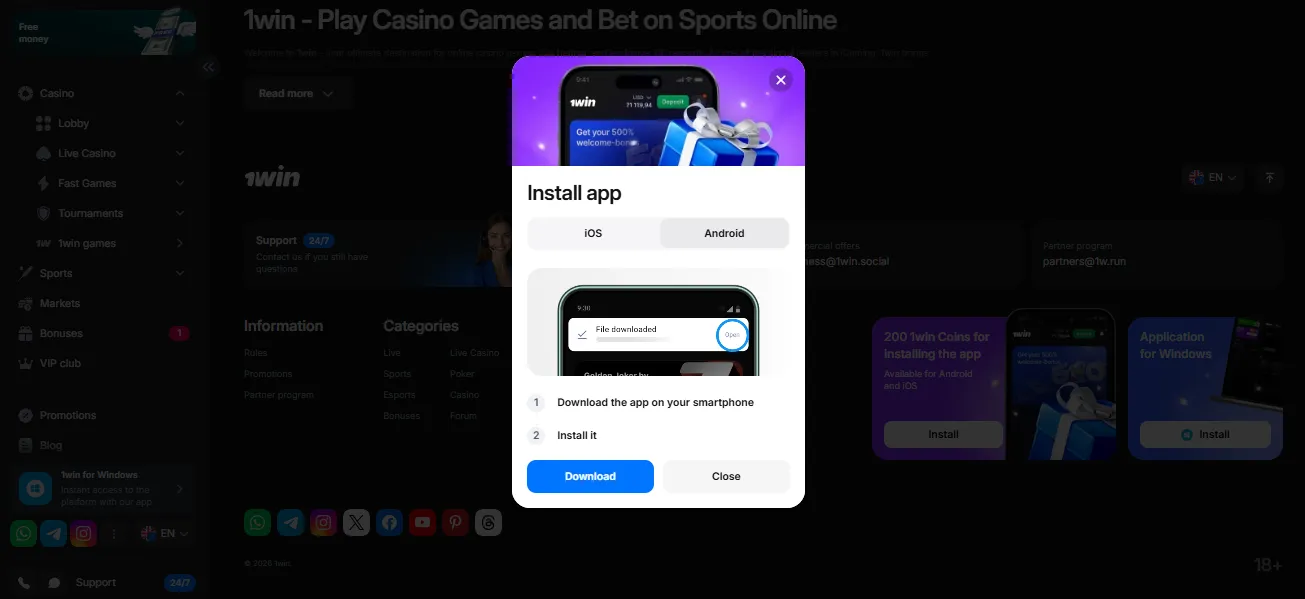 1Win App Download — APK for Android Devices